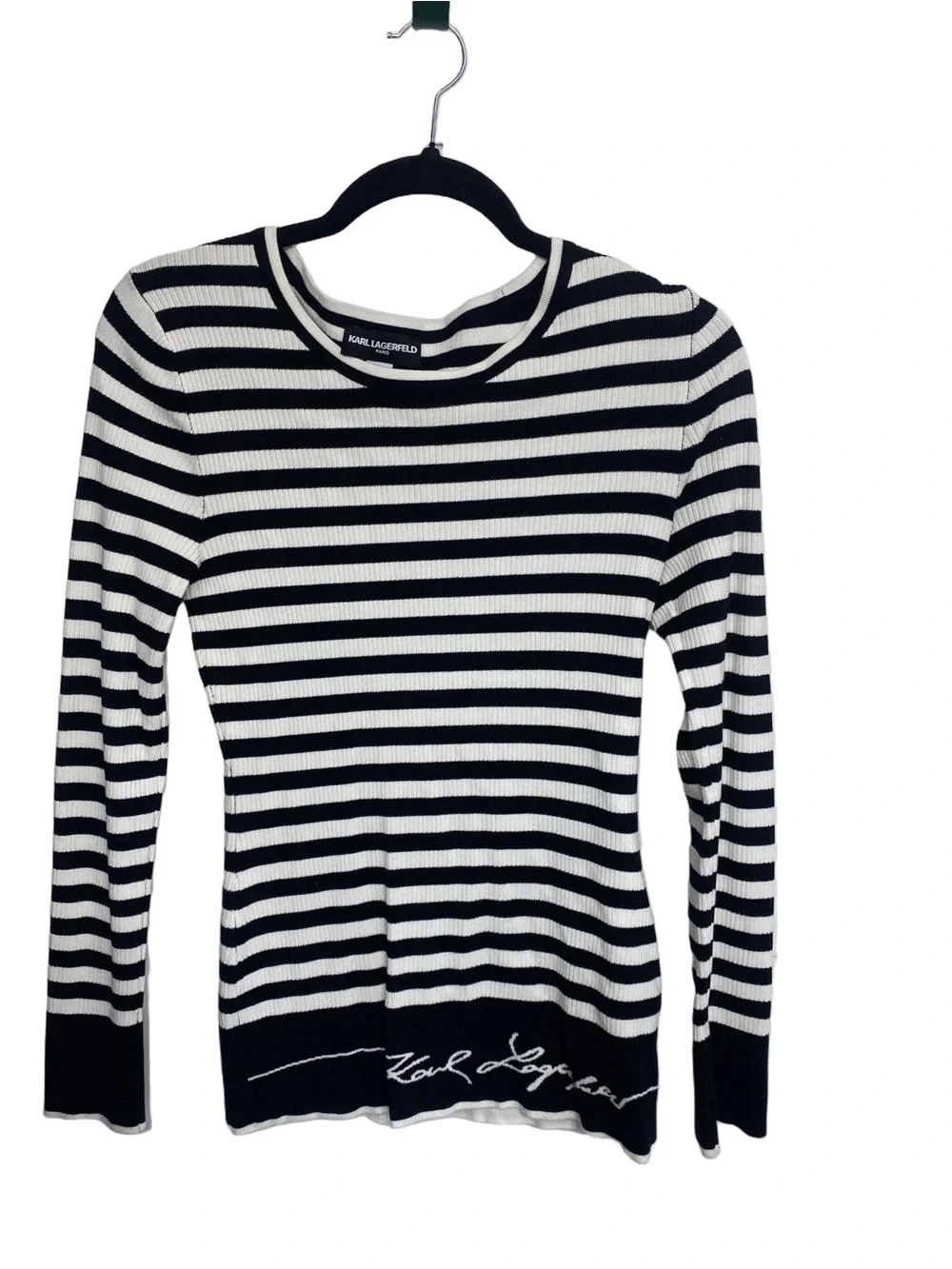 Karl Lagerfeld Paris Striped Ribbed Knit Sweater